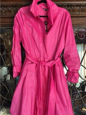 Samuel Dong Vibrant Hot Pink Trench Coat with Tie Waist